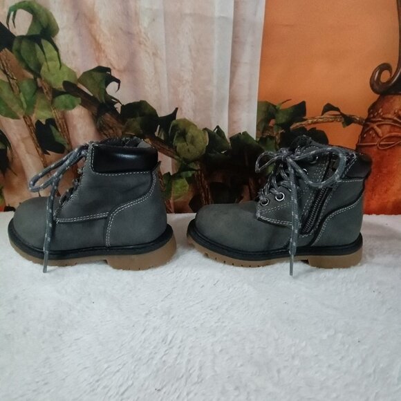 Kids Toddler Sz 7 Gray Combat Boots Side-Zip & Classic Laces - Picture 6 of 6